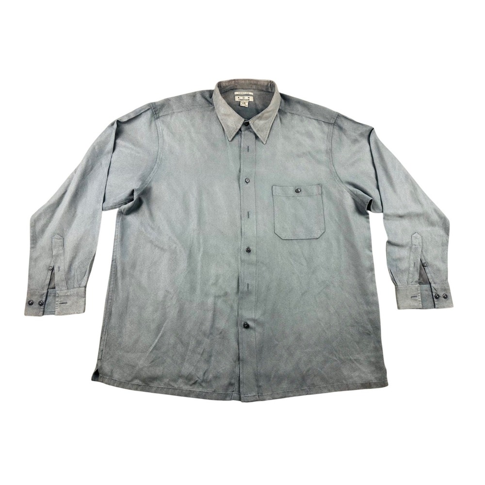 Vintage Ron Chereskin Shirt Men XXL‎ Gray Sueded Button Front Long Sleeve Pocket
